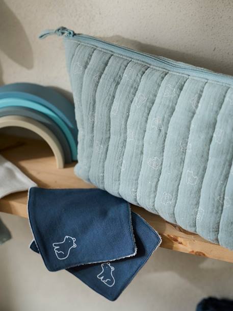Trousse de toilette en gaze de coton bleu grisé+rose 1 - vertbaudet enfant 