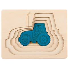 -Puzzle 5 tracteurs en 1 - HAPE - George Luck - Moins de 100 pièces - Beige et bleu - Scène de vie