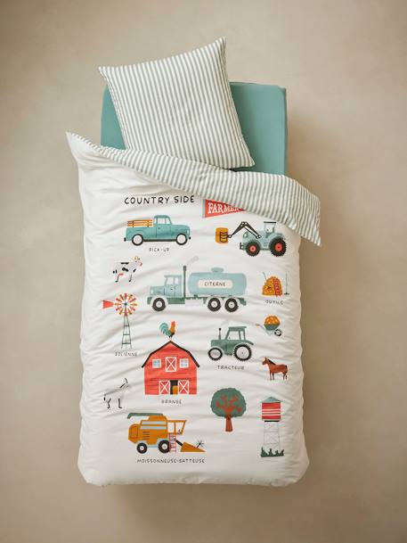 Parure housse de couette et taie d'oreiller avec coton recyclé MOISSON blanc imprimé 3 - vertbaudet enfant 