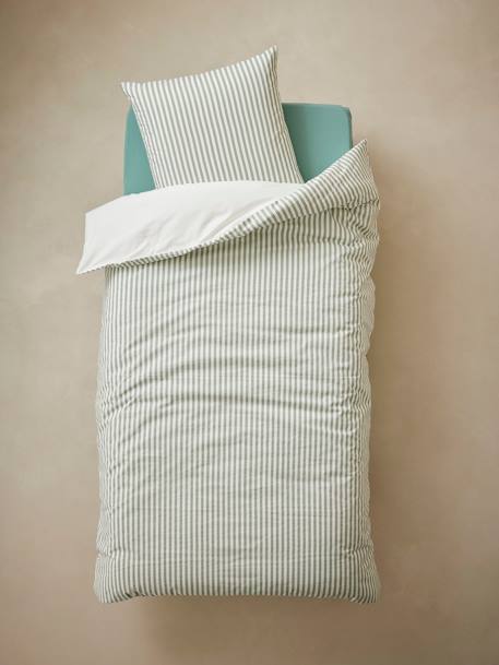 Parure housse de couette et taie d'oreiller avec coton recyclé MOISSON blanc imprimé 4 - vertbaudet enfant 