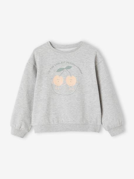 Sweat Basics motif placé fille abricot+bleu ciel+gris chiné+rose bonbon 7 - vertbaudet enfant 