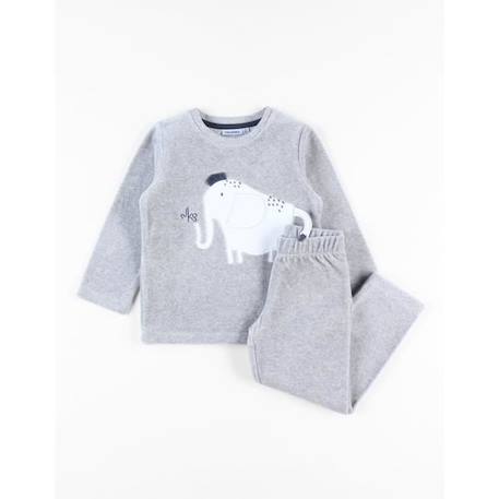 Pyjama 2 pièces imprimé éléphant en velours GRIS 1 - vertbaudet enfant 