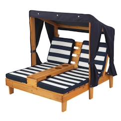 -KidKraft - Double chaise longue en bois pour enfant avec auvent - Bleu marine