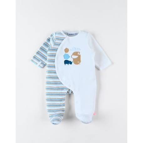 Bébé-Pyjama 1 pièce en velours rayé broderie rhinocéros