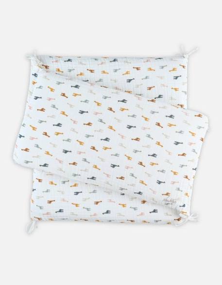 Tour de lit respirant imprimé girafes en mousseline BIO - NOUKIE'S - 180 x 33 cm - Blanc - Bébé - Coton bio BLANC 1 - vertbaudet enfant 