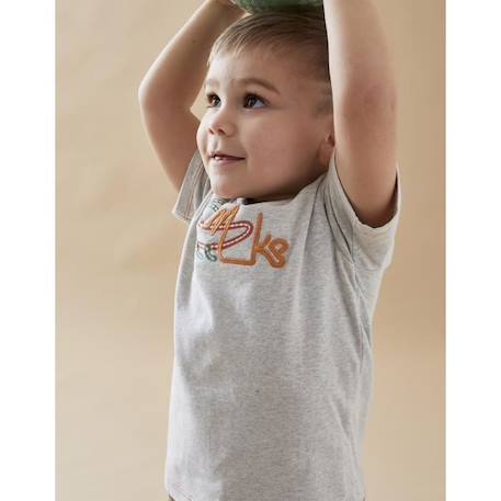 T-shirt à manches courtes en jersey imprimé sauterelle GRIS 2 - vertbaudet enfant 