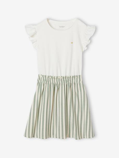 Robe fille effet 2 en 1 écru+indigo+rayé rose+rayé vert+rose pâle 19 - vertbaudet enfant 