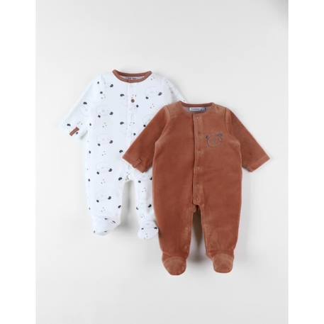 Bébé-Salopette, combinaison-Set de 2 pyjamas dors-bien imprimé ours en velours