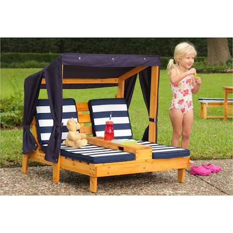 KidKraft - Double chaise longue en bois pour enfant avec auvent - Bleu marine MARRON 4 - vertbaudet enfant 