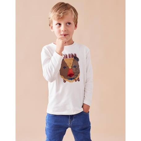 T-shirt manches longues ours sequin BLANC 1 - vertbaudet enfant 