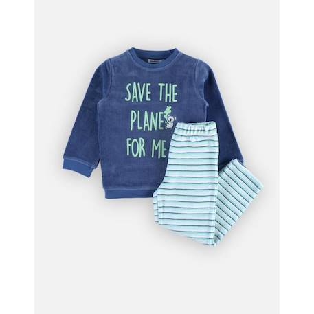 Pyjama 2 pièces imprimé 'Save the plenet' en velours BLEU 2 - vertbaudet enfant 