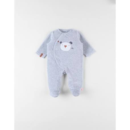 Pyjama 1 pièce broderie ours en velours GRIS 1 - vertbaudet enfant 