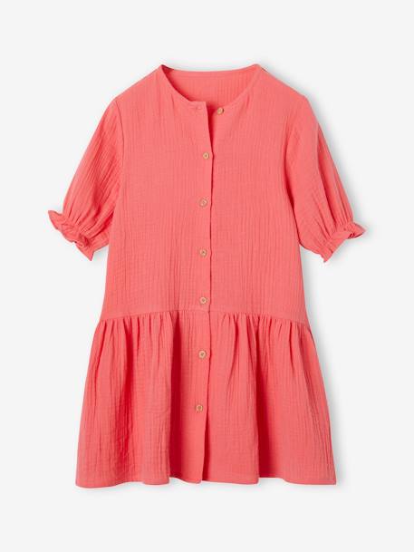 Robe boutonnée en gaze de coton rouge 3 - vertbaudet enfant 