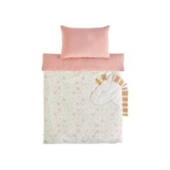 Linge de maison et décoration-Housse de couette - Noukie's - Lina & Joy - Veloudoux® fleurie - Jersey de coton rose - 100x140 cm