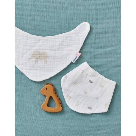 Set de 2 bavoirs bandana imprimé animalier - NOUKIE'S - Blanc - Bébé - 0 mois - Naissance BEIGE 4 - vertbaudet enfant 