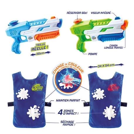 Jeu de Bataille d'Eau CANAL TOYS - Hydro Blaster Game - 2 pistolets + 2 dossards color change BLEU 3 - vertbaudet enfant 