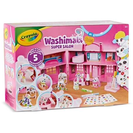 Coffret Super Salon Washimals - CRAYOLA - 5 animaux miniatures - Accessoires lavables à l'eau ROSE 1 - vertbaudet enfant 