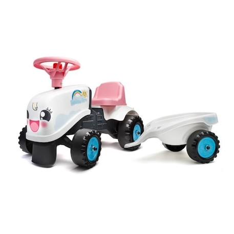 Porteur Tracteur Rainbow Farm avec remorque - FALK - Pour filles dès 1 an - Formes rondes et couleurs pastels BLANC 1 - vertbaudet enfant 