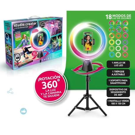 Kit de création vidéo avec rotation 360° et anneau lumineux LED multicolore - Canal Toys BLANC 1 - vertbaudet enfant 