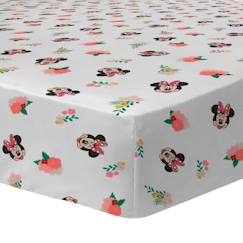 Linge de maison et décoration-Drap-housse imprimé 100% coton, DISNEY HOME MINNIE FLOWER 90x190 cm - Bonnet 30cm