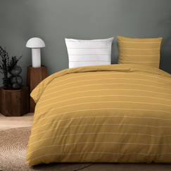 Linge de maison et décoration-Parure de lit imprimée 100% coton, STRIPES 140x200 cm TOFFEE