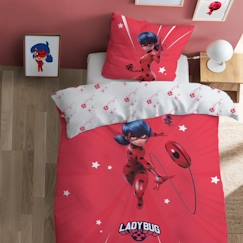 Linge de maison et décoration-Linge de lit enfant-Parure de lit imprimée 100% coton, MIRACULOUS LADYBUG SPRINT. Taille : 140x200 cm