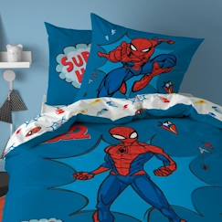 Linge de maison et décoration-Linge de lit enfant-Parure de lit imprimée 100% coton, SPIDERMAN HOME AVENGER. Taille : 140x200 cm