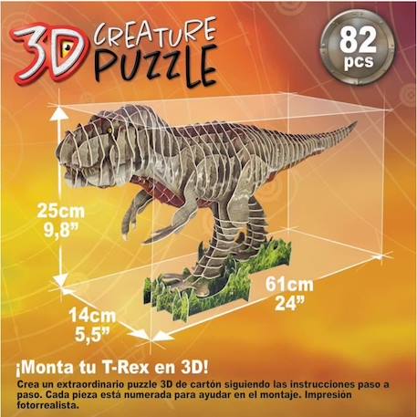 Puzzle 3D T-Rex - EDUCA - Animaux - Mixte - 82 pièces MARRON 2 - vertbaudet enfant 