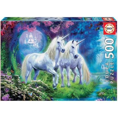 Puzzle Fantastique - EDUCA - 500 pièces - Licornes dans la forêt BLEU 1 - vertbaudet enfant 