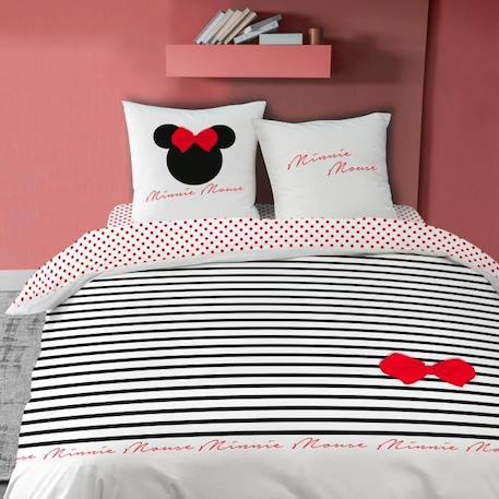 Parure de lit imprimée 100% coton, DISNEY MINNIE STRIPES. Taille : 140x200 cm BLANC 1 - vertbaudet enfant 