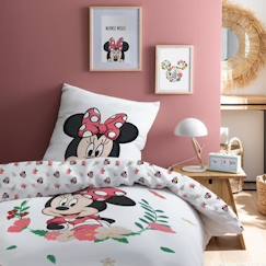 Linge de maison et décoration-Linge de lit enfant-Parure de lit imprimée 100% coton, DISNEY HOME MINNIE FLOWER 140x200+63x63cm