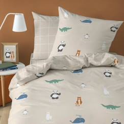 Linge de maison et décoration-Linge de lit enfant-Housse de couette et taie d'oreiller en coton, ANIMAUX DU MONDE. Taille : 140x200 cm