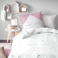 Linge de maison et décoration-Parure de lit imprimée 100% coton, SWEET DREAMS PINK MATT & ROSE. Taille : 140x200 cm