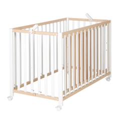 -ROBA Lit Bébé Pliant 60x120 cm en Bois Massif - Fold Up - Hauteur Réglable - Roulettes à Freins - Bicolore