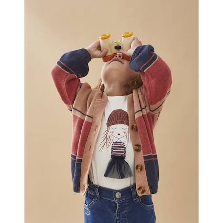Cardiga tricolore en tricot manches ballon  - vertbaudet enfant