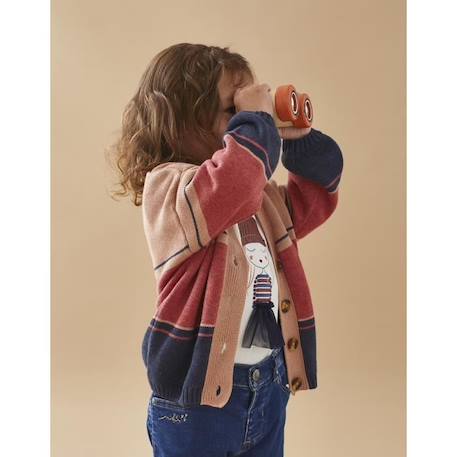 Cardiga tricolore en tricot manches ballon BEIGE 2 - vertbaudet enfant 