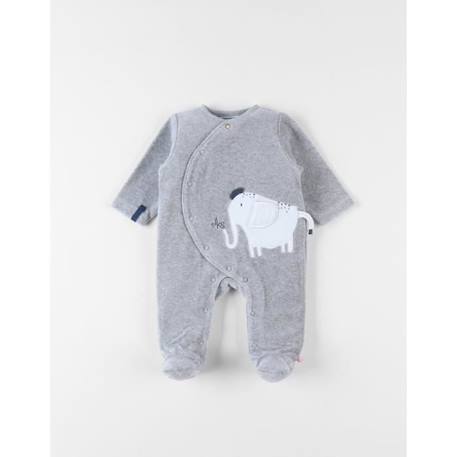 Pyjama 1 pièce imprimé éléphant en velours GRIS 3 - vertbaudet enfant 