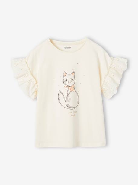 Tee-shirt romantique en coton bio fille écru+marine 2 - vertbaudet enfant 