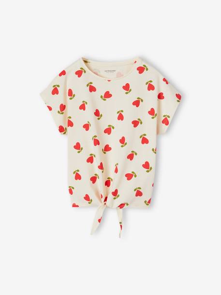 Fille-T-shirt, sous-pull-T-shirt imprimé fille avec noeud fantaisie