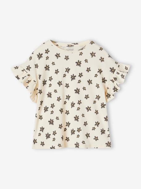 Tee-shirt en côtes imprimé fleurs fille beige+blanc imprimé 4 - vertbaudet enfant 