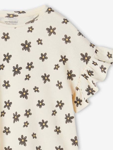 Tee-shirt en côtes imprimé fleurs fille beige+blanc imprimé 6 - vertbaudet enfant 