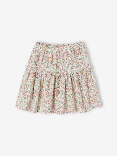 Jupe à fleurs en gaze de coton fille écru 1 - vertbaudet enfant 