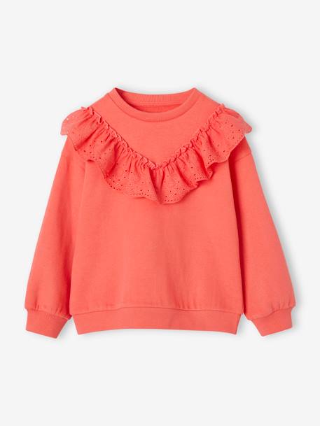 Sweat avec volant en broderie anglaise fille corail+vanille 1 - vertbaudet enfant 