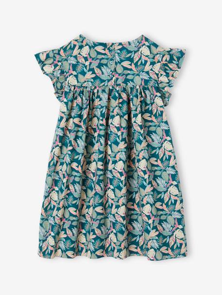 Robe fille imprimée fille manches à volants blanc imprimé+rose pâle+vert émeraude+vert sapin 16 - vertbaudet enfant 