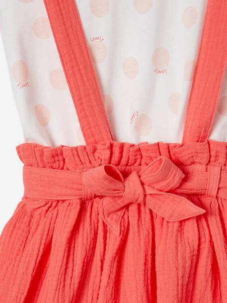 Ensemble fille t-shirt à volants et jupe à bretelles en gaze de coton corail+lilas+vert sauge 4 - vertbaudet enfant 