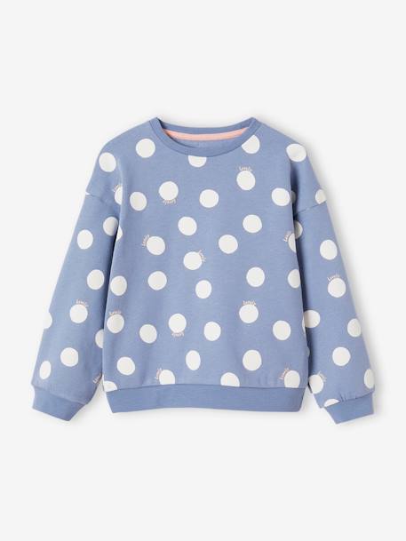 Sweat motifs fantaisie fille bleu chambray+écru+rose pâle+rouge 2 - vertbaudet enfant 