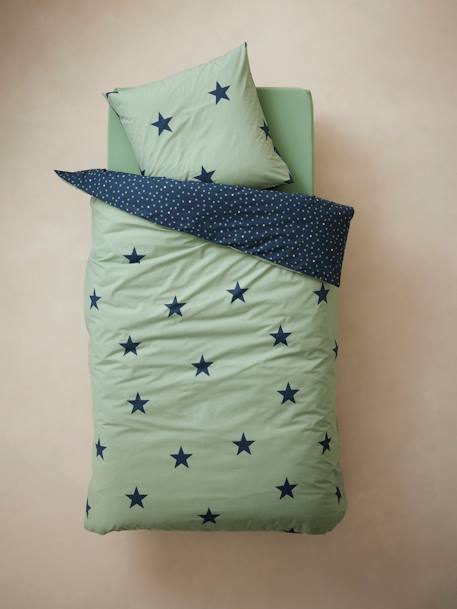 Parure housse de couette enfant et taie d'oreiller DREAM BIG kaki / étoiles marine 3 - vertbaudet enfant 