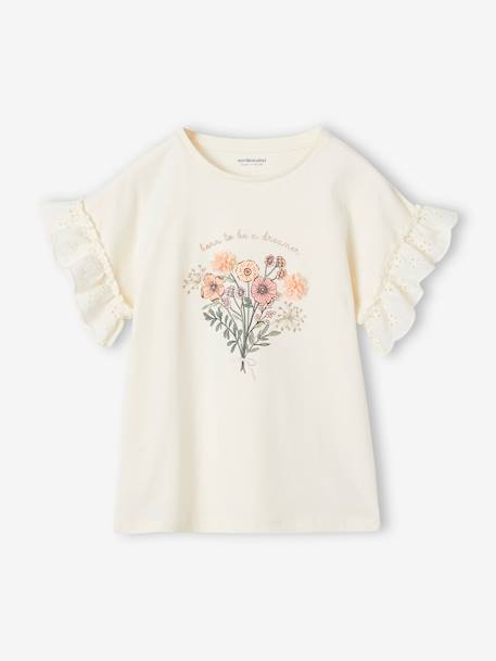 T-shirt bouquet en relief manches brodées fille  - vertbaudet enfant