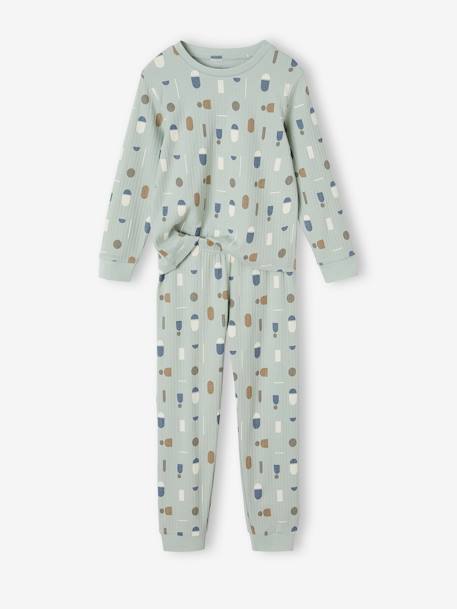 Pyjama garçon en maille côtelée imprimé graphique vert sauge 1 - vertbaudet enfant 