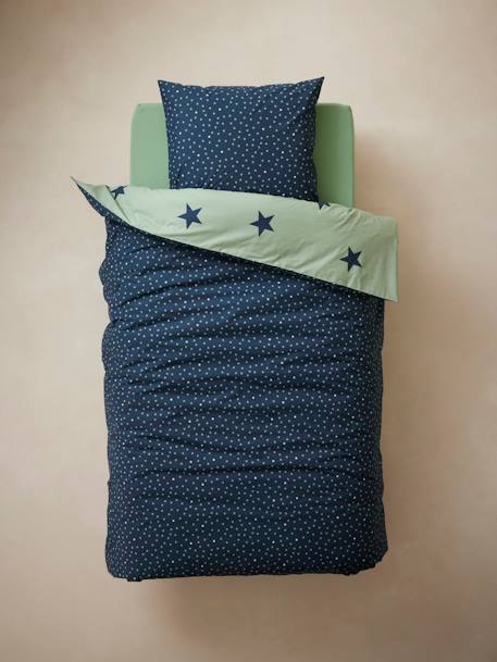 Parure housse de couette enfant et taie d'oreiller DREAM BIG kaki / étoiles marine 8 - vertbaudet enfant 